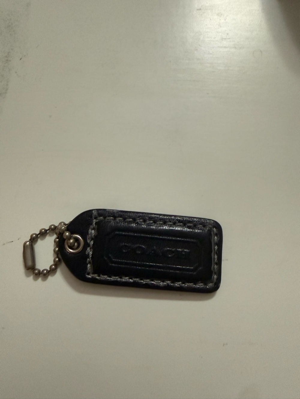 Coach Black Leather Keychain Tag with Chain